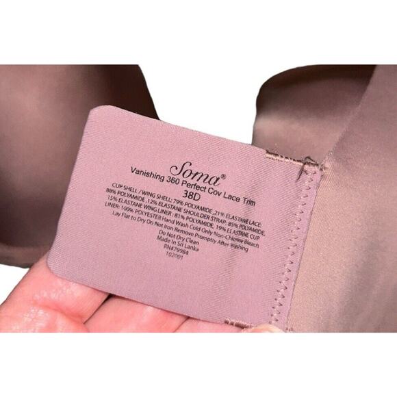 Soma bra 38D Vanishing lace trim taupe brown padded 360 Perfect Coverage - Picture 7 of 7